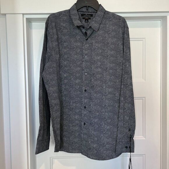 NWT Marc Anthony Navy/White Cotton Stretch Fabric Slim-Fit Button-Down Shirt, XL - Picture 1 of 6